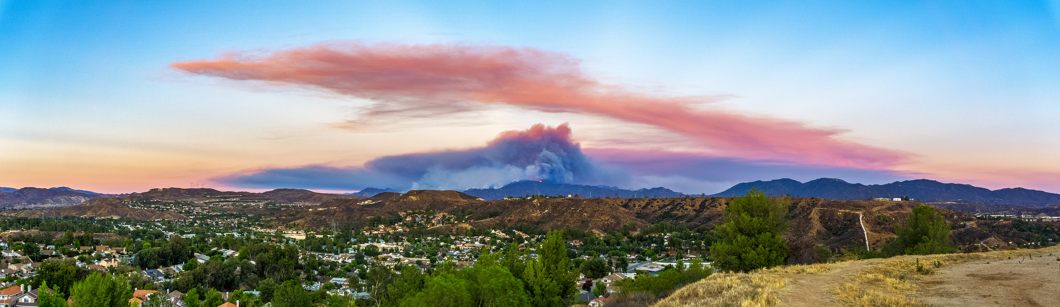 Sand Fire At Sunset Pano