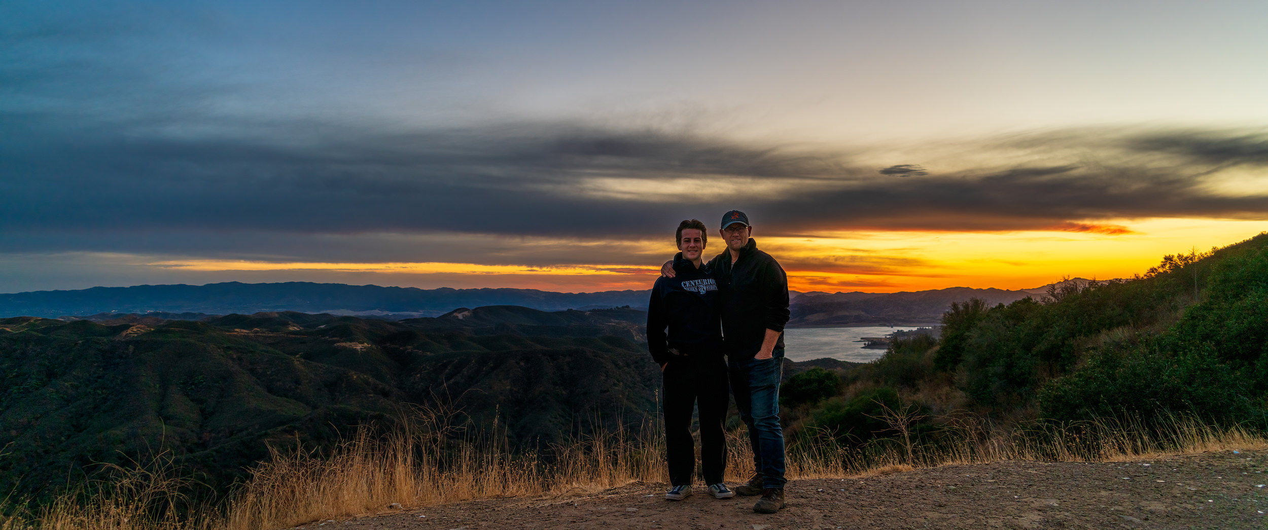 Isaiah Turner and Jeff Turner at castaic lake at sunset