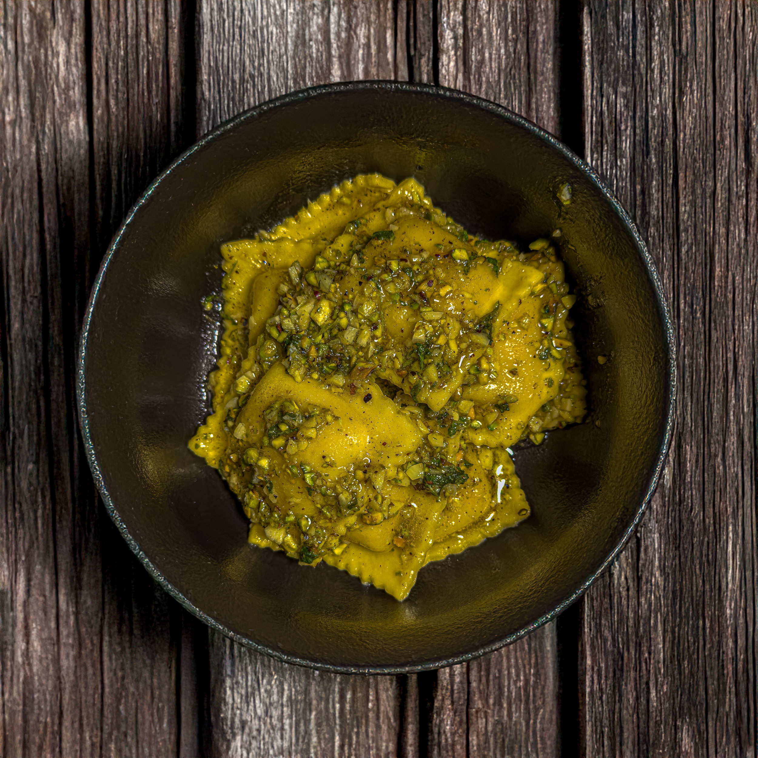 Vegan Butternut Squash Ravioli In Brown Butter, Sage, Garlic, & Chopped Pistachios