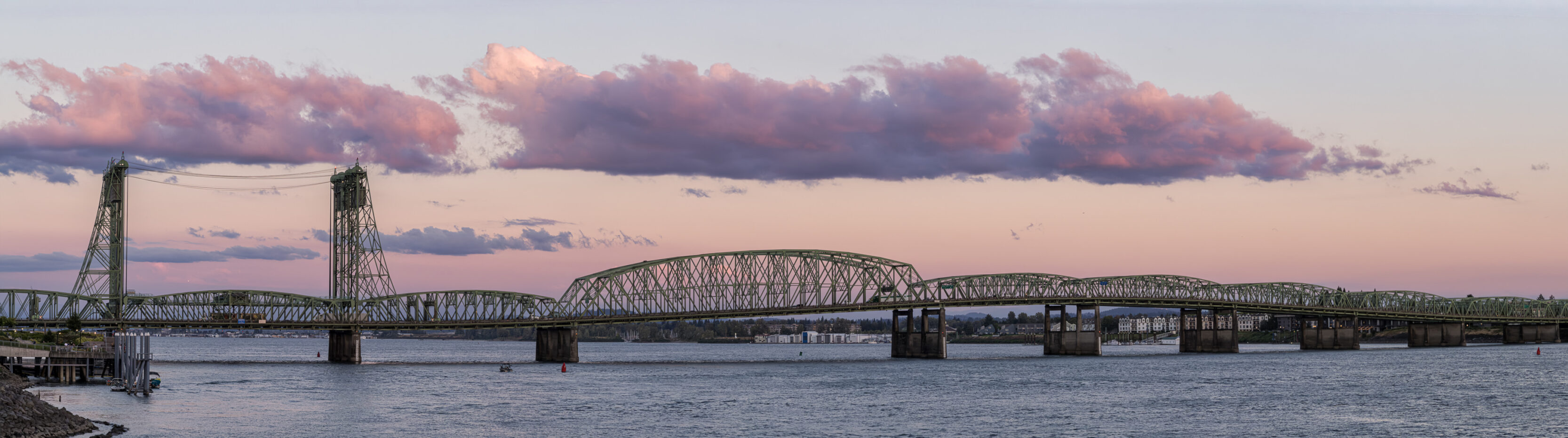 2026_07_24_Waterfront_Sunset_0724_00008-Pano-Edit-2_3840 ‣ In The Viewfinder Cotton Candy Clouds And The Oregon-Washington Bridge